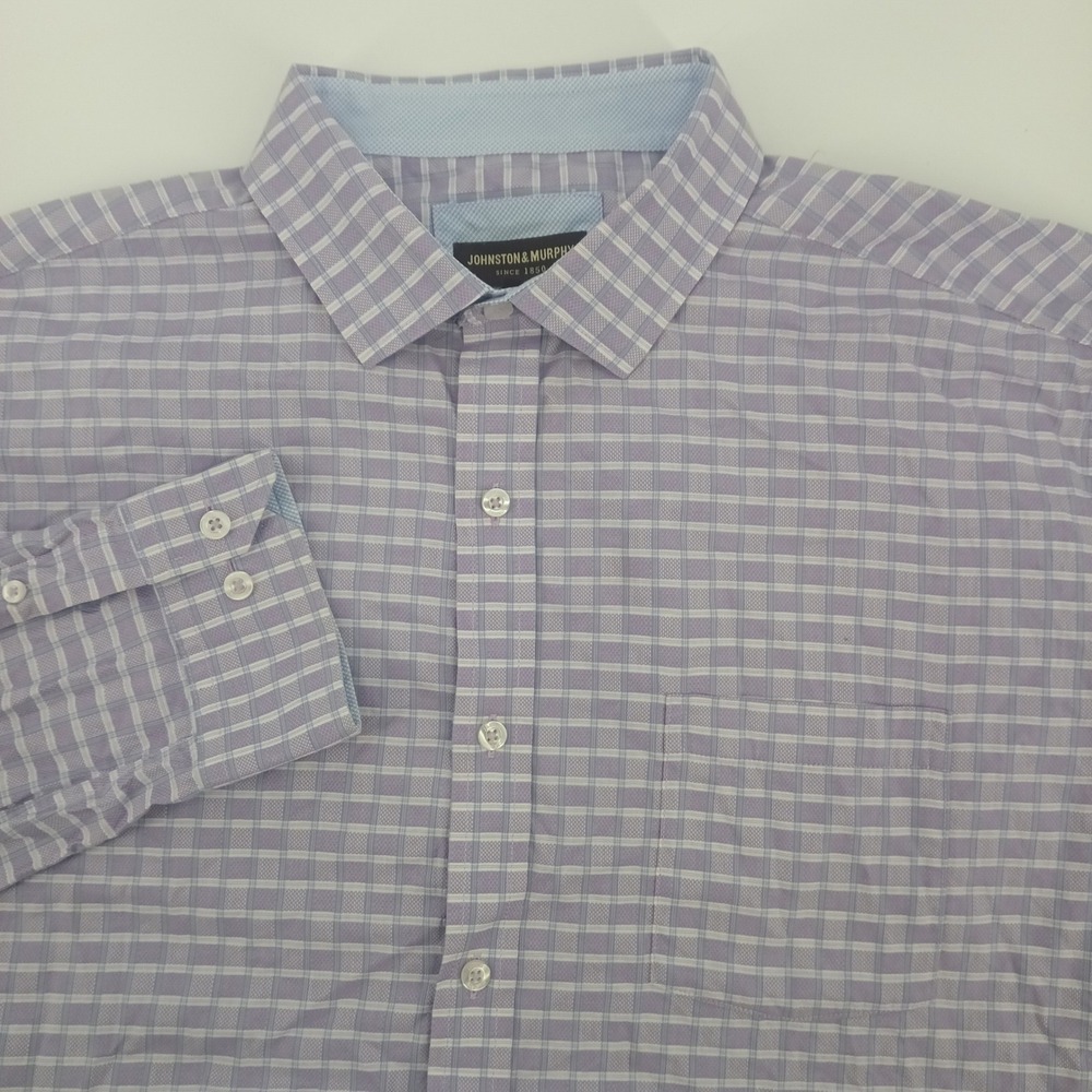Johnston &‎ Murphy Mens XXL Purple Plaid Cotton Button L/S Down Shirt Flip cuffs